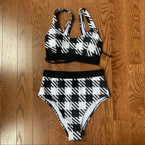 Black and White Plaid High Waisted Bikini